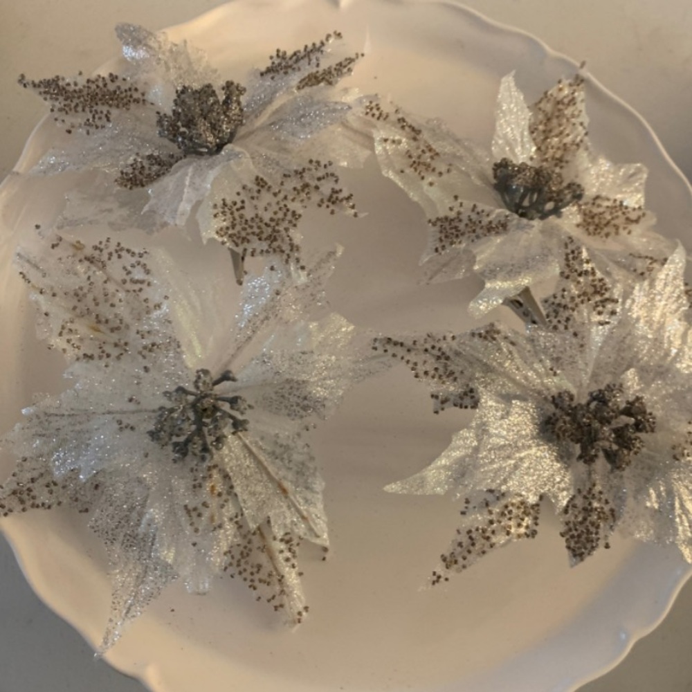 Christmas Ice Silver Glitter Poinsettias Bundle
